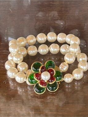Very Rare Vintage Chanel Griproix Double Strand Pearl Bracelet